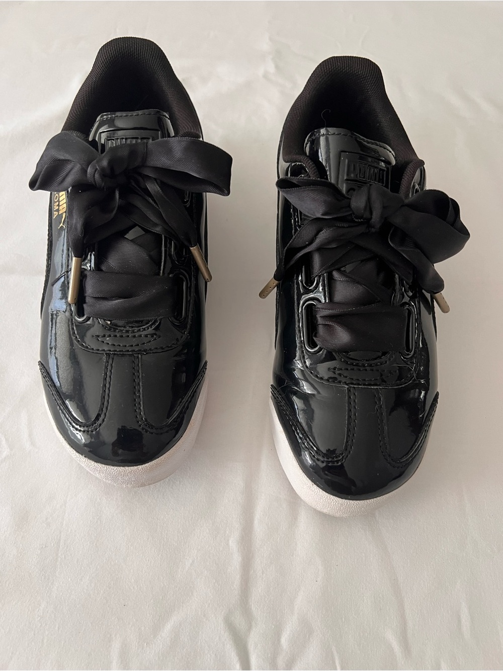 Puma Black and White Satin Ribbon Sneakers
